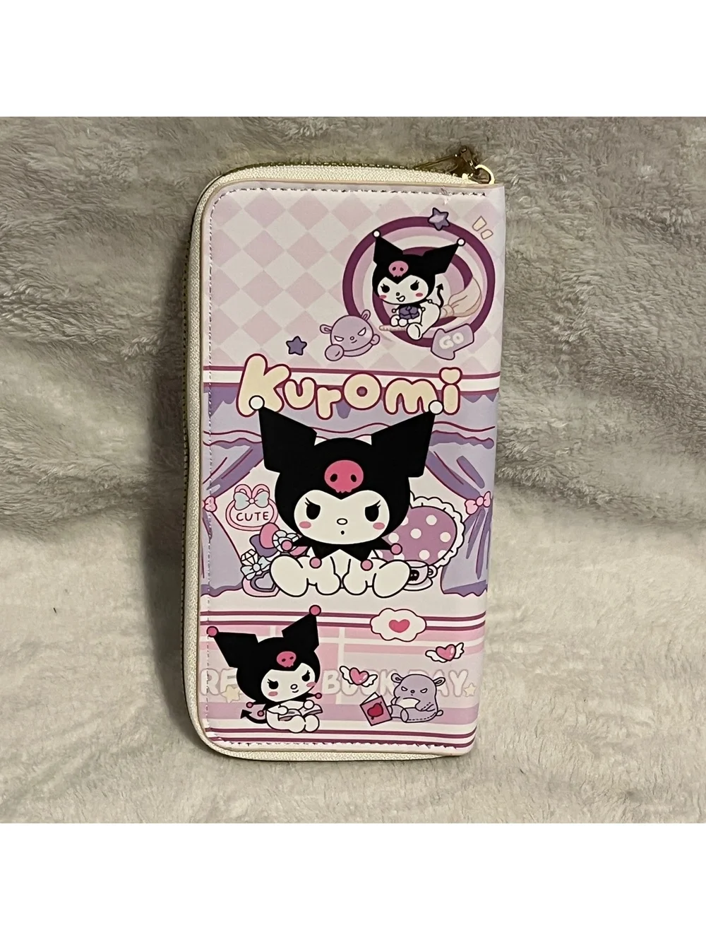 Kuromi lavender zip bifold wallet